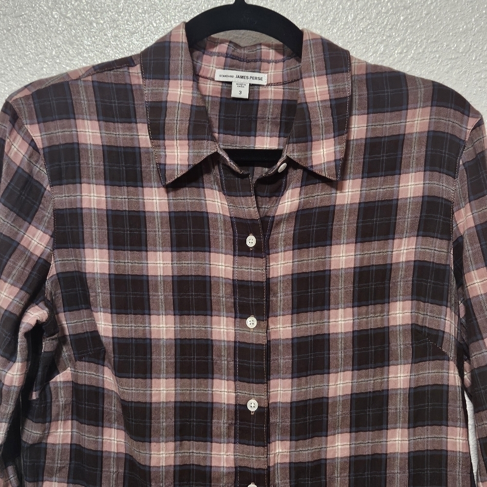 Standard James Perse button down plaid shirt size… - image 2